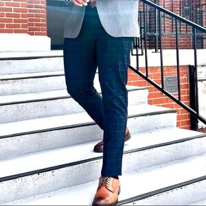 Zara Men's Dark Gray Grid Pattern Pants